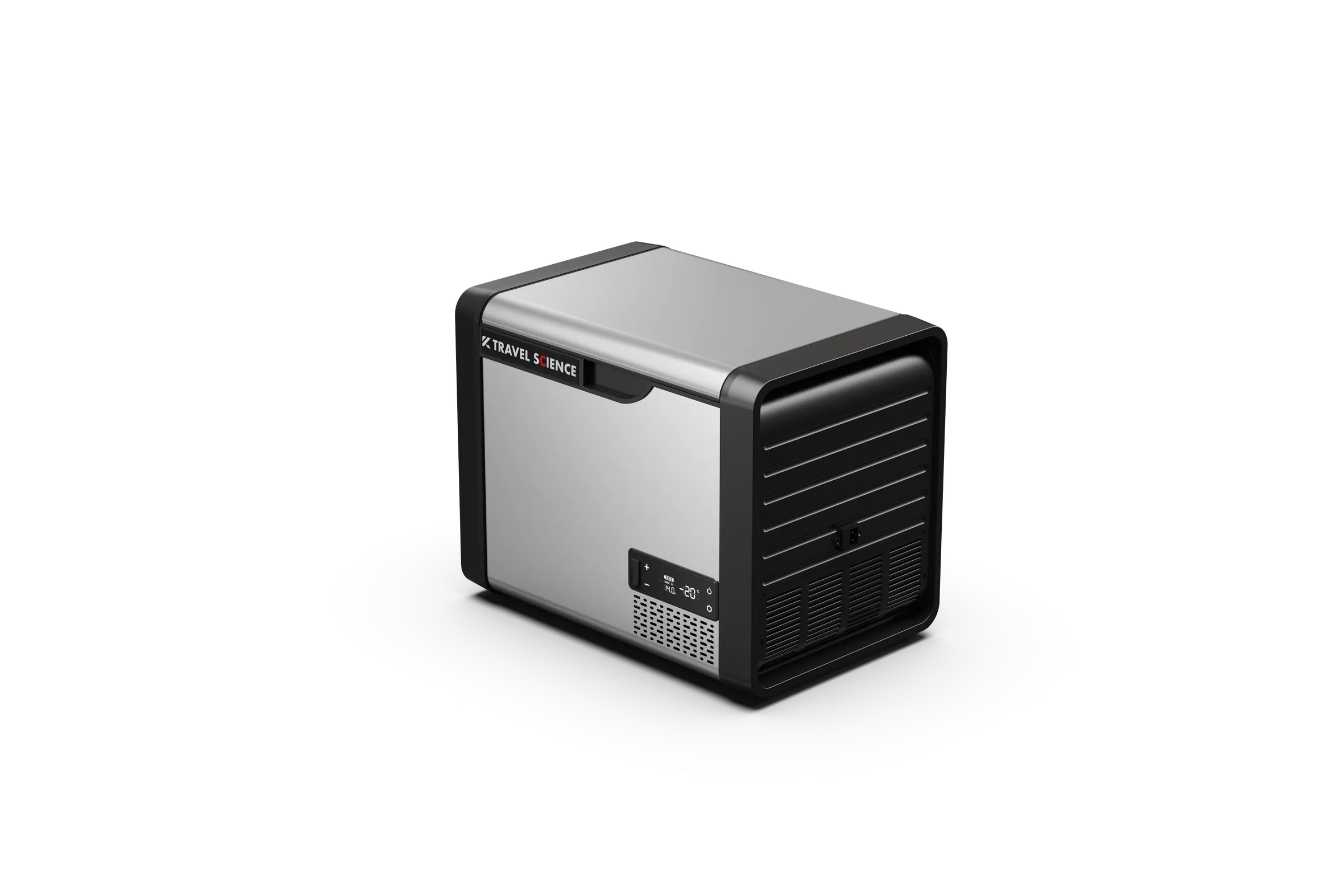 Glacière portable B20 noire et argent avec le couvercle fermé.