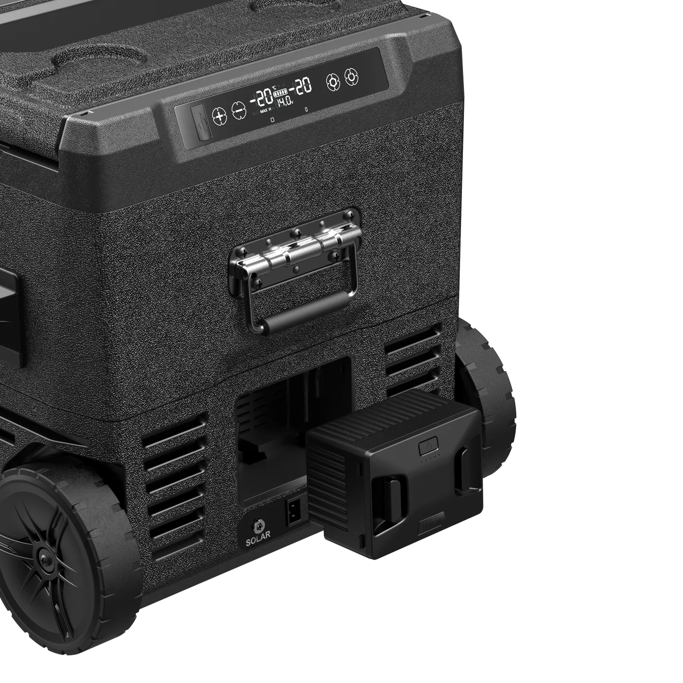 M Series with its optional removable battery pulled out of the rear battery bay